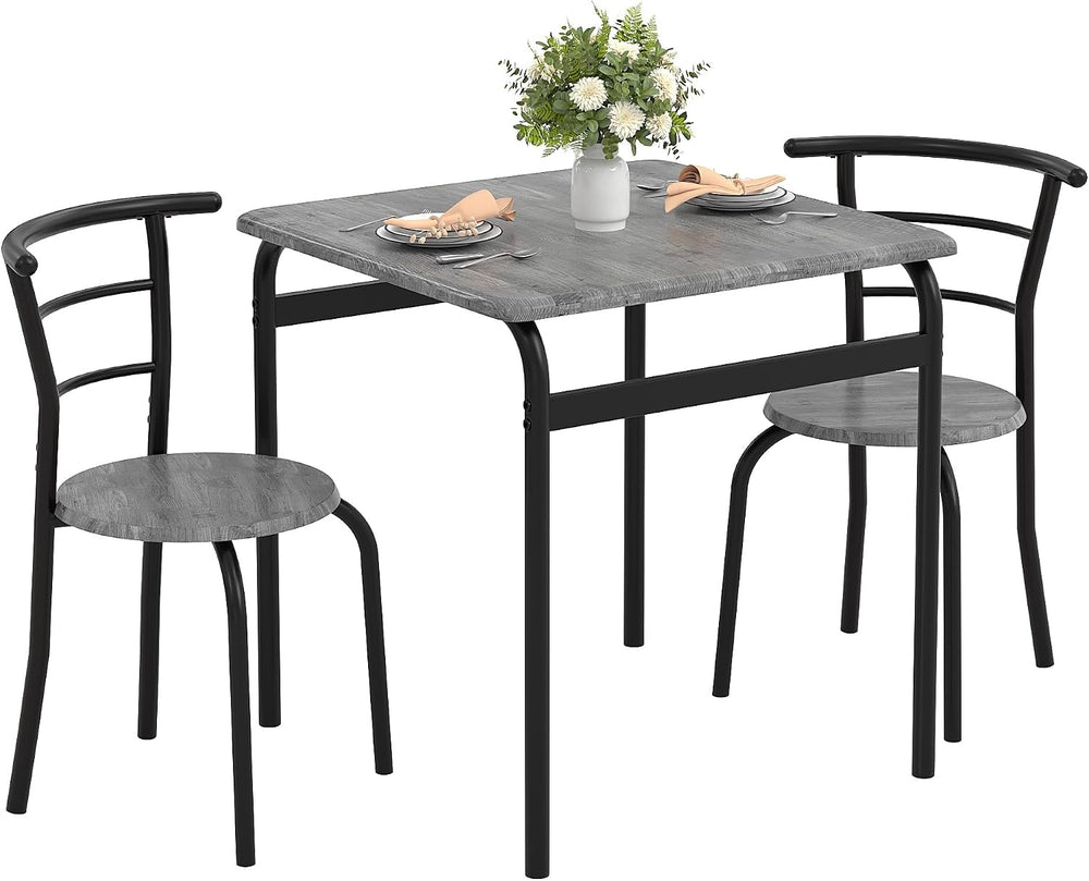 VECELO 3-Piece Dining Table Set for Kitchen Breakfast Nook, Wood Grain Square...