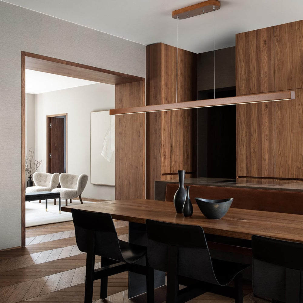 YISDESIGN 59" Wood Linear Pendant Light Fixtures Modern Led 40w Dimmable...