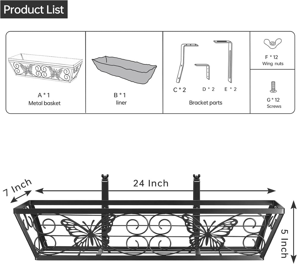 6 Pack 24 Inch Window Boxes Planters Railing Planter Box with Adjustable Brac...