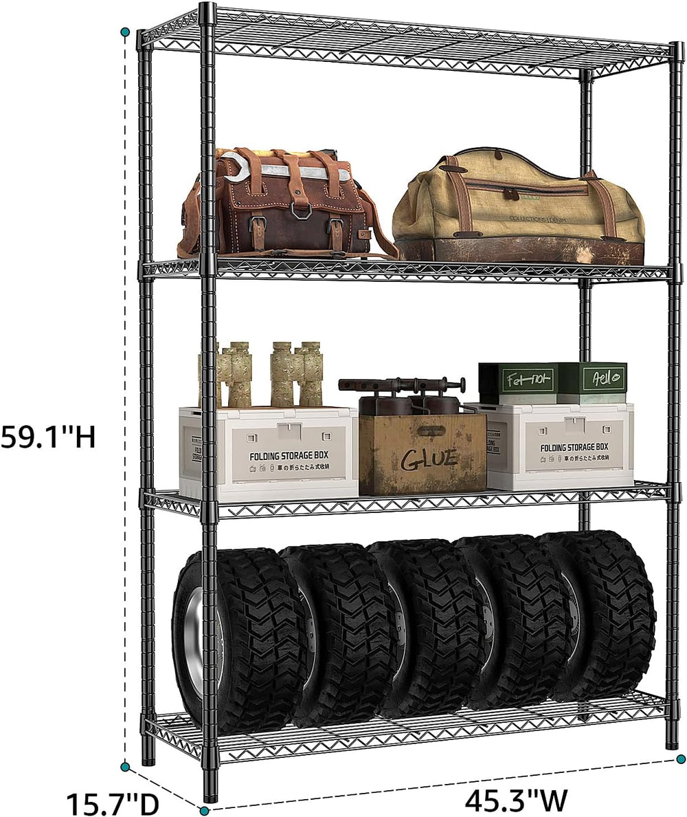 IZEUK 1400 LBS Garage Black Shelving Wide Storage Shelves 4 Tier Adjustable H...