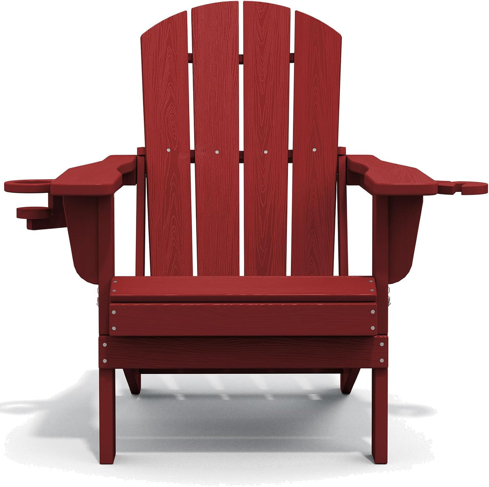 SERWALL Outdoor Adirondack Chairs with 2 Cup Holders,Foldable,Red