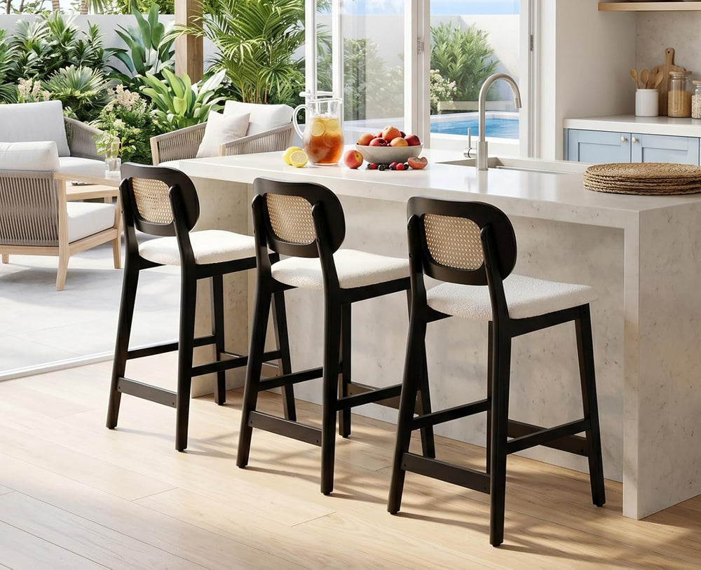 EALSON Counter Height Bar Stools Set of 2 Rattan Back Farmhouse Barstools Mid...