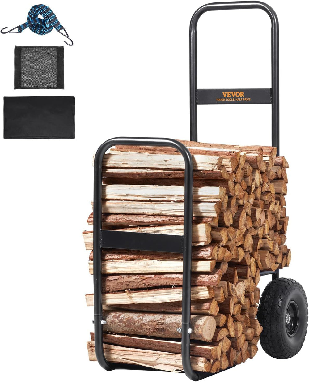 VEVOR Firewood Cart, 250 lbs Capacity, Black Heavy Duty Steel Dolly Hauler wi...
