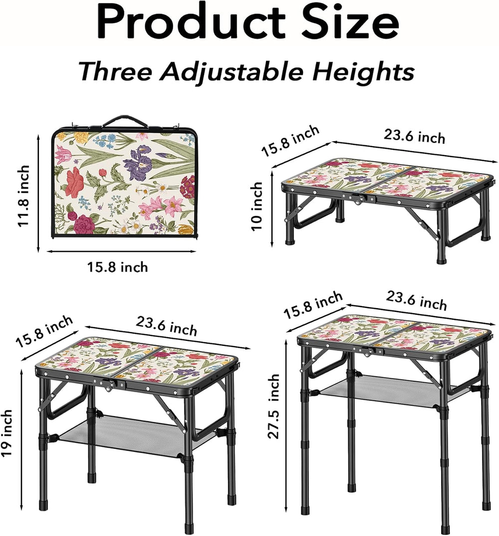 YihuiKo Small Camping Table, Vintage French Flowers Pattern Folding Table