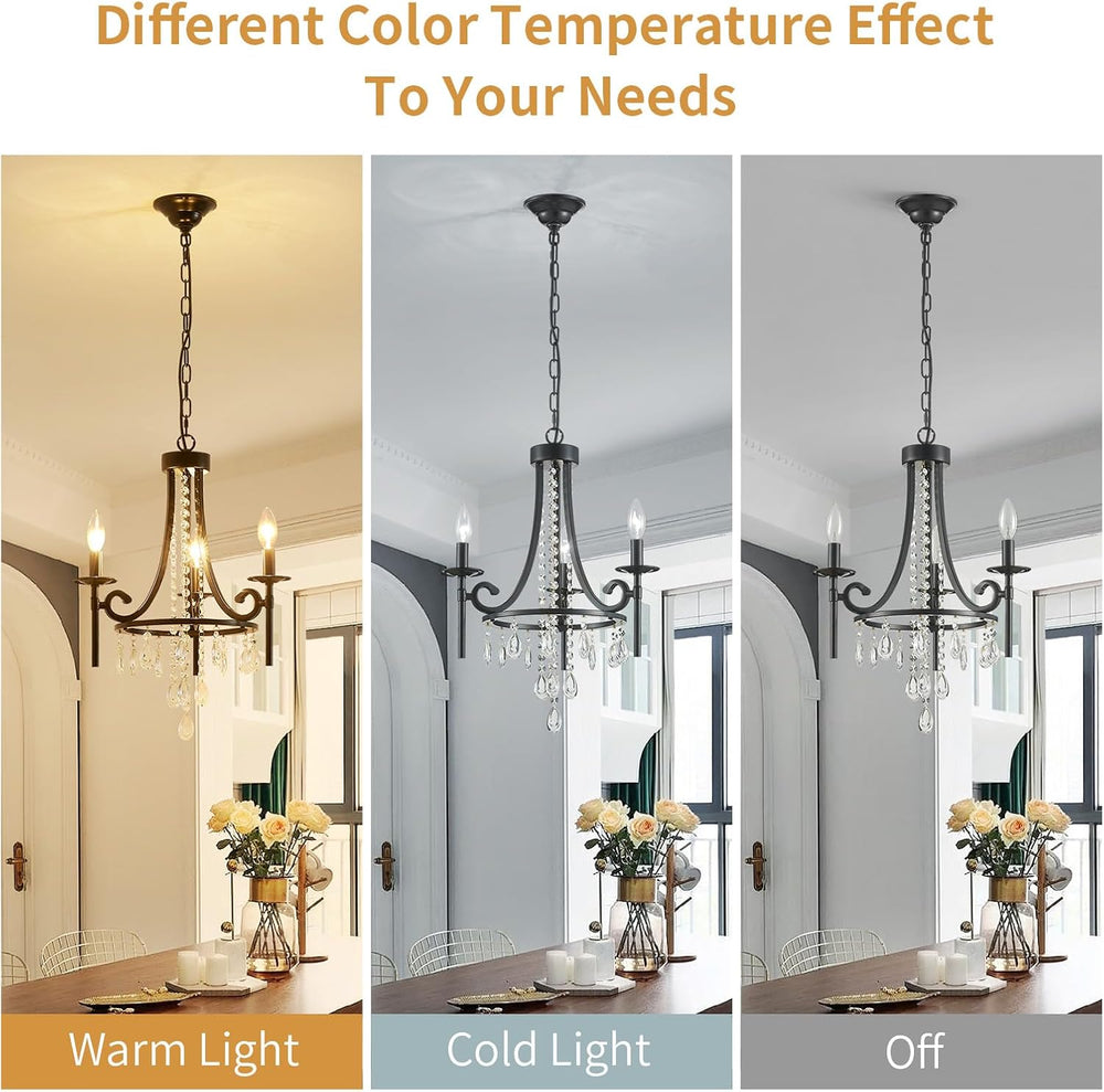 Small Crystal Chandelier, 3-Lights Modern Black Chandeliers for Dinning Room,...