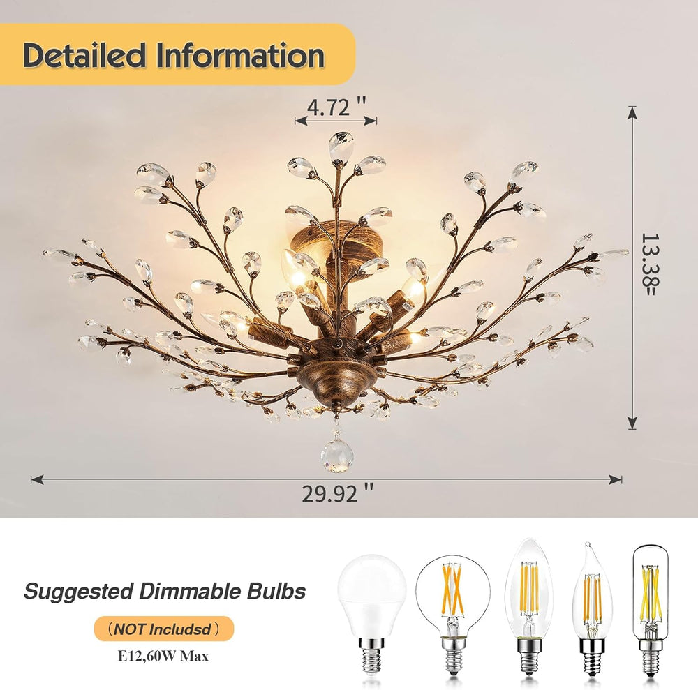CVKASH 5 - Light Vintage Crystal Chandelier Modern Bronze Branche Ceiling Lig...