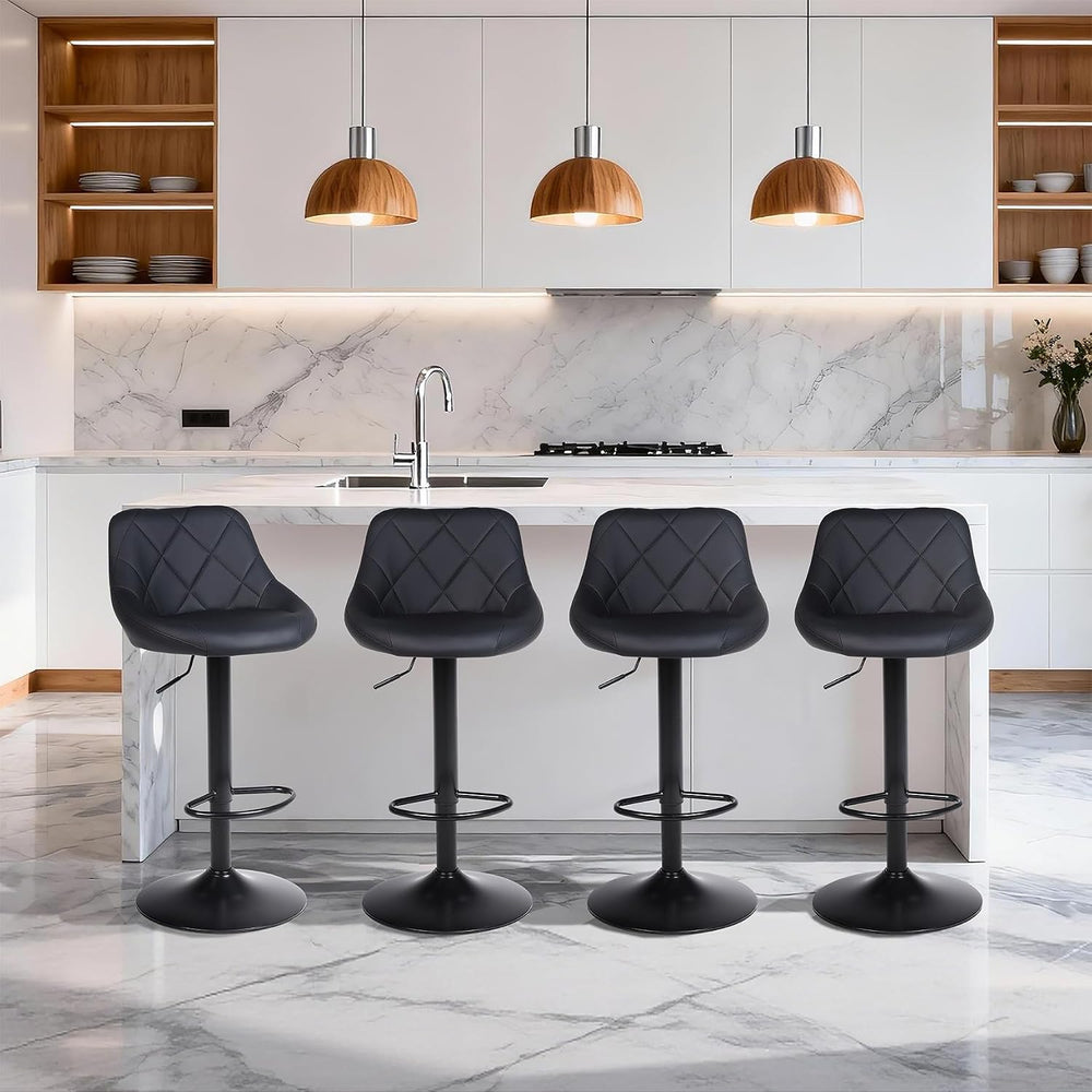 Swivel Bar Stools Set 1, Adjustable Height, PU Leather, Black