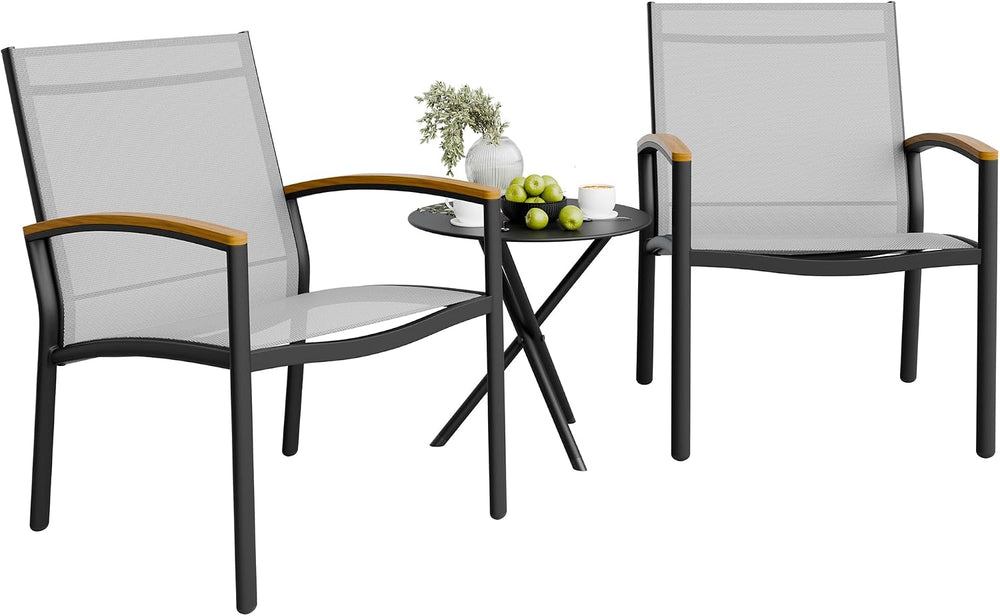 Shintenchi 3 Pieces Patio Bistro Sets, Outdoor Textilene Fabric Conversation ...