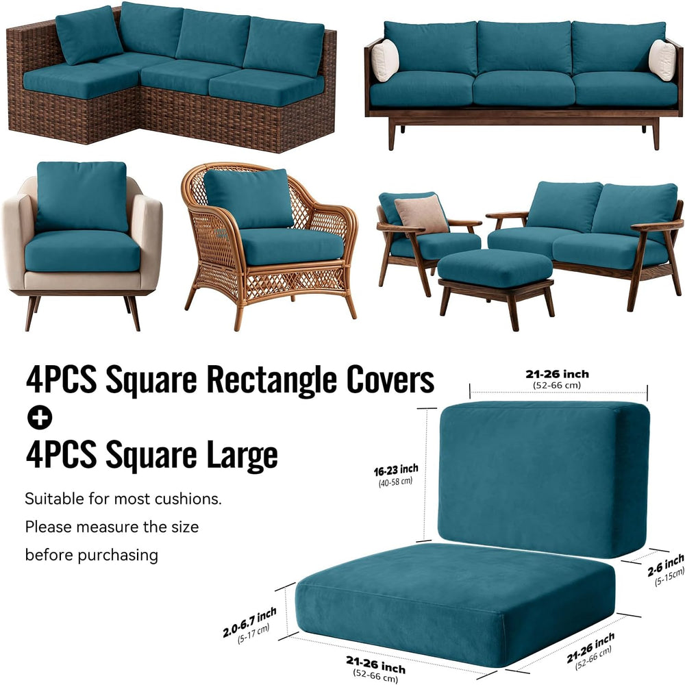 8Pcs Outdoor Cushion Covers, Stretch Patio Furniture Couch Chair Slipcovers