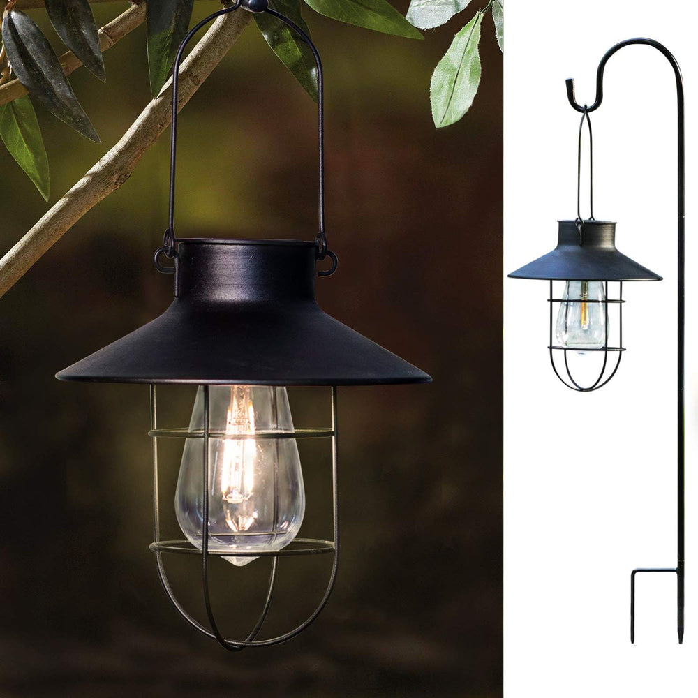 2 Pack EKQ Hanging Solar Lights Lantern Lamp with Shepherd Hook, Metal Waterp...