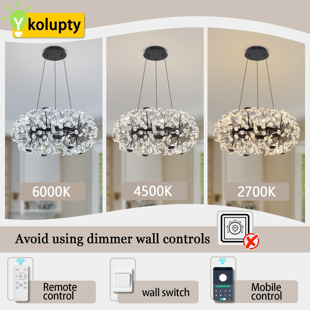 ykolupty 8-Light Dandelion Black Chandelier for Dining Room, Sputnik Pendant ...
