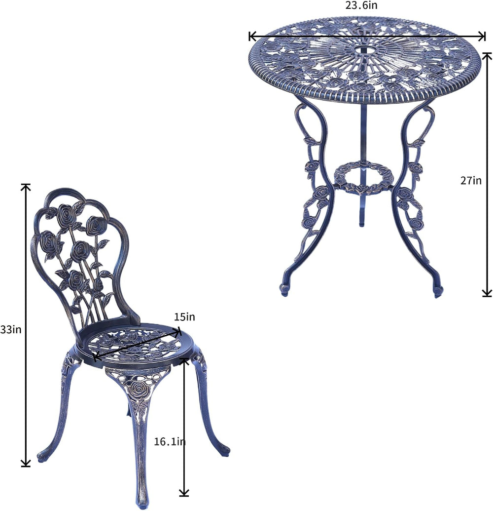 KAILI Outdoor Furniture Bistro Set with Rose Pattern 1 Table 2 Chairs for Gar...