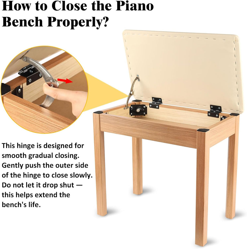 Piano Bench with Storage, Solid Wood Piano Stool Construction & High-Dens...