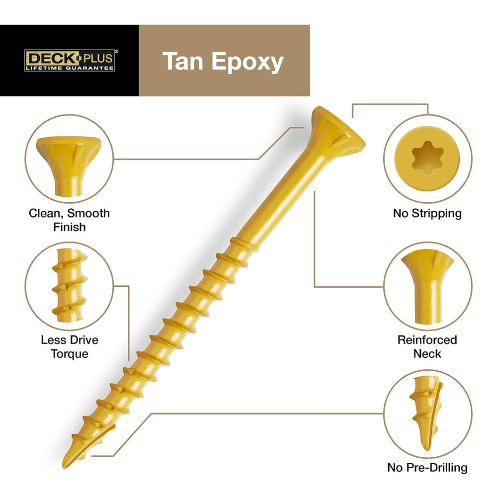 Deck Plus Deck Screws, #10 x 2-1/2in, 365 Pieces,5 Lb Box, Tan