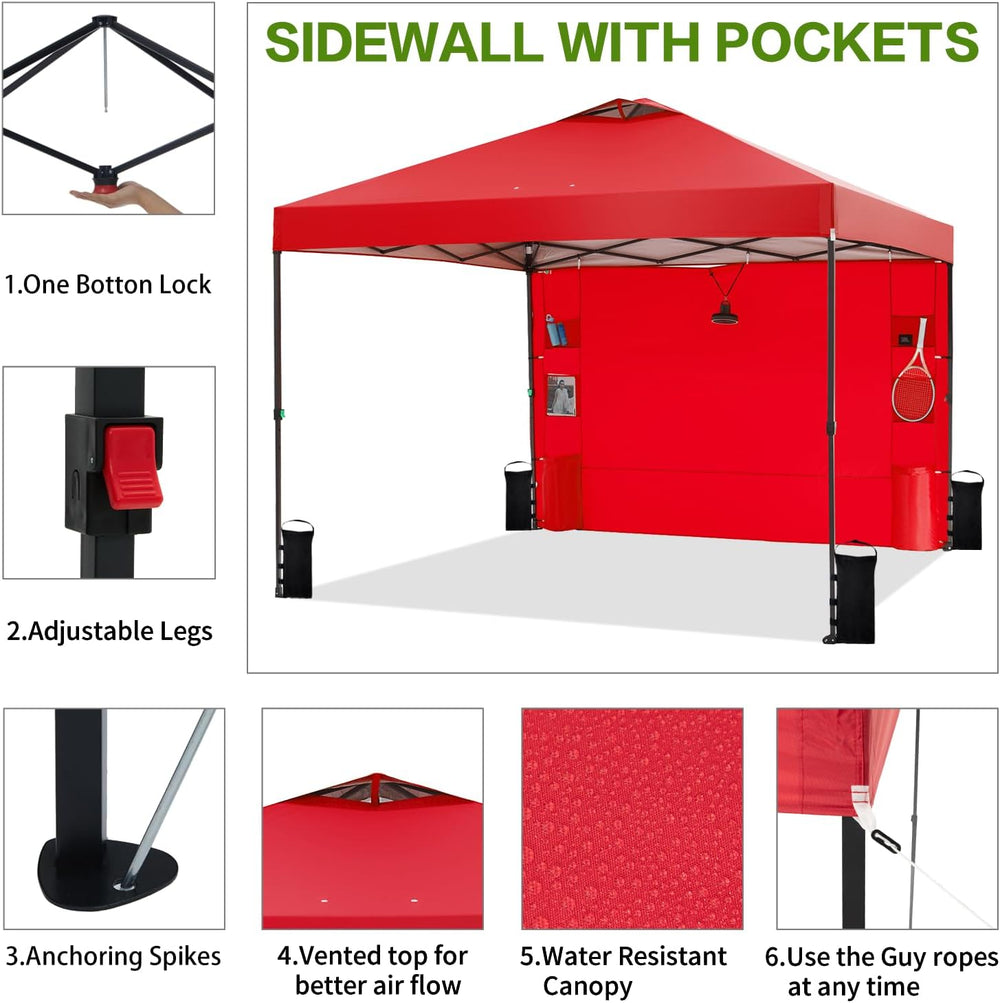 Tunbne 10X10 Pop Up Canopy Tent Outdoor with 1 Sidewalls, One Push Setup