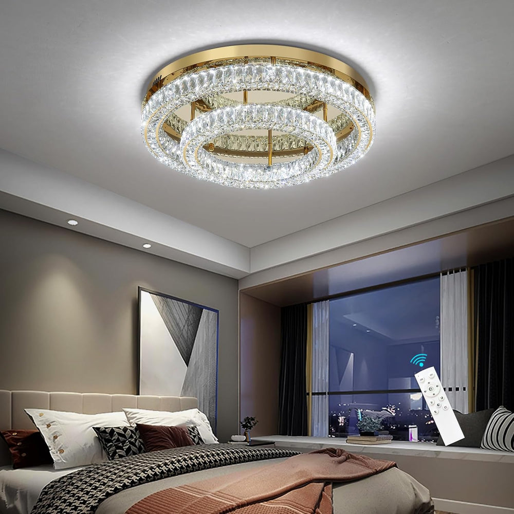 24 Inch Modern Glam Crystal Chandelier with Dimmable LED Light Ceiling Light ...