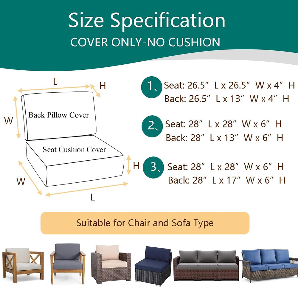 Patio Cushion Covers Replacement, Blue, 28x28x6, 28x13x6