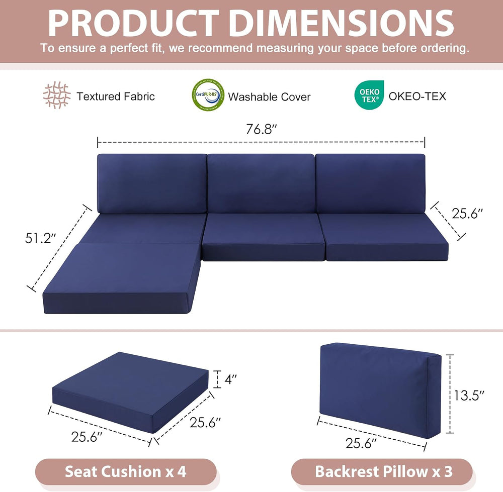 7-Piece Patio Furniture Cushions Set, Replacement Outdoor Cushions for 4-Seat...