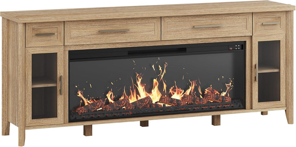 BELLEZE 74" Apex Extra Large TV Stand with 48" Electric Fireplace -...