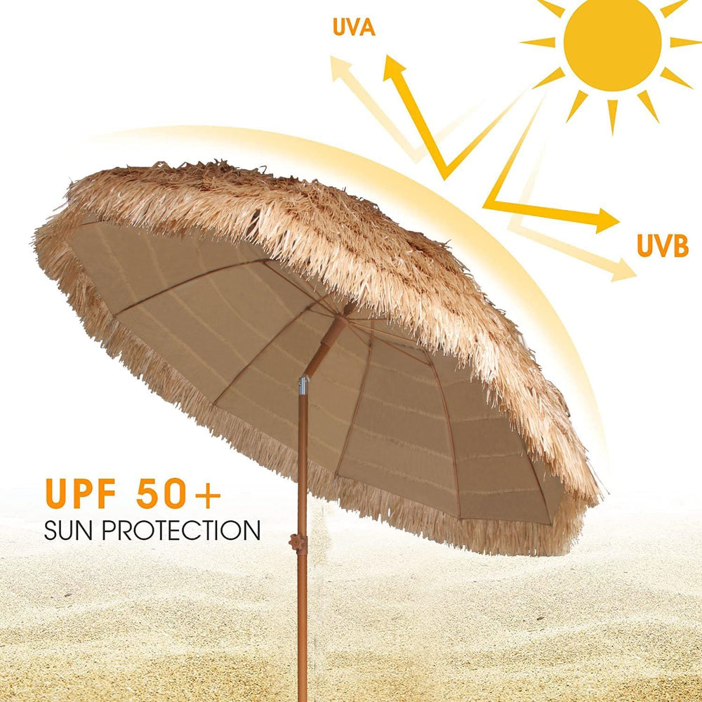 AMMSUN 7.5ft Hula Thatched Tiki Patio Beach Umbrella Hawaiian Style 10 Ribs U...