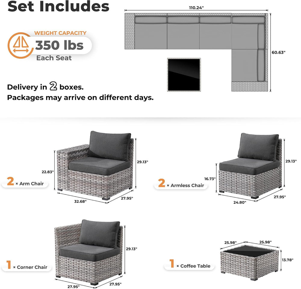ovios 6 Pieces Patio Furniture Set, Outdoor Wicker Sectional Sofa with Coffee...