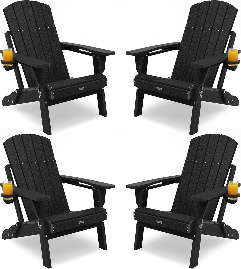 Adirondack Chairs Set of 4, Folding Plastic Adirondack Chairs with Cup Holder...