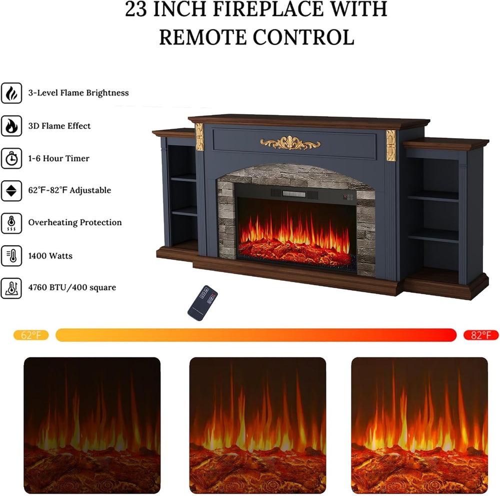 BLANKSPACE 80" Fireplace TV Stand Fits TVs up to 90 Inch,Navy Blue Enter...