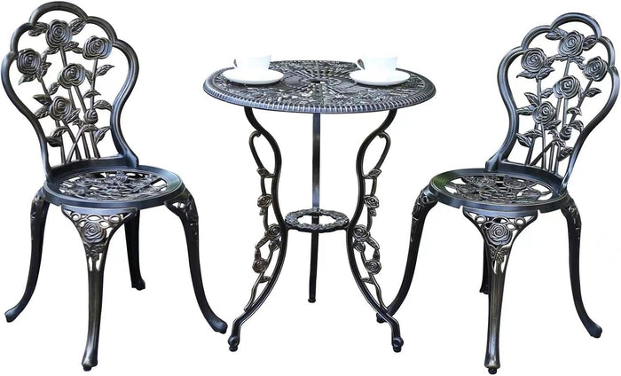 YKSY&YKSY Patio Bistro Set.Rust-Resistant Cast Aluminum Bistro Table Set with Umbrella Hole for Backyard (Rose Copper)