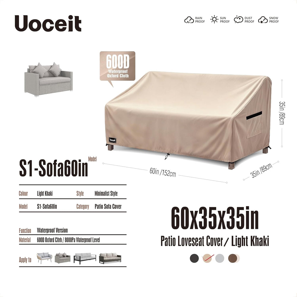 2-Seater Patio Loveseat Cover, 60Wx35Dx35H inches Outdoor Furniture Covers Wa...