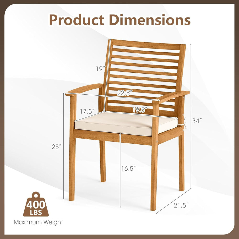 Tangkula Acacia Wood Patio Dining Chairs Set of 4 for Poolside Yard Garden