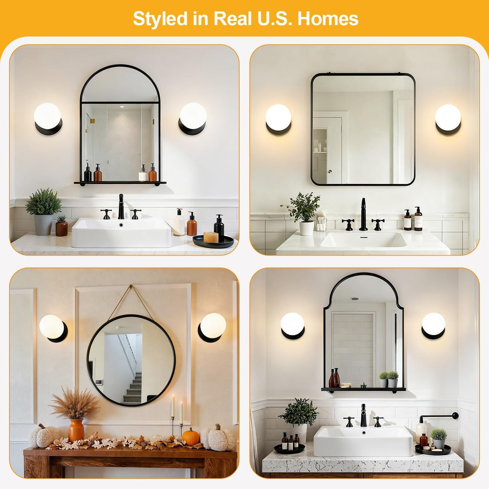 2 Pack Modern Matte Black Wall Light Fixtures, Mid-Century Globe Glass Wall S...