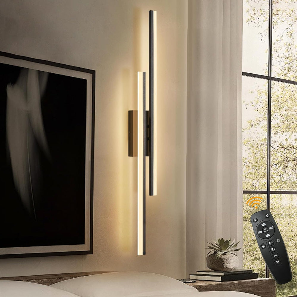 LED Wall Sconce Black Modern Remote Wall Light Fixtures for Living Room, Dimm...