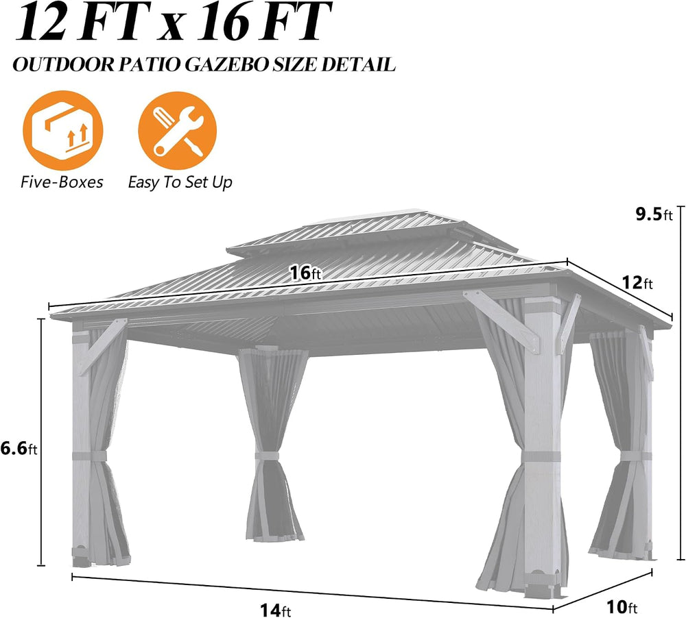 GARTOO 12' x 16' Outdoor Wood Gazebo