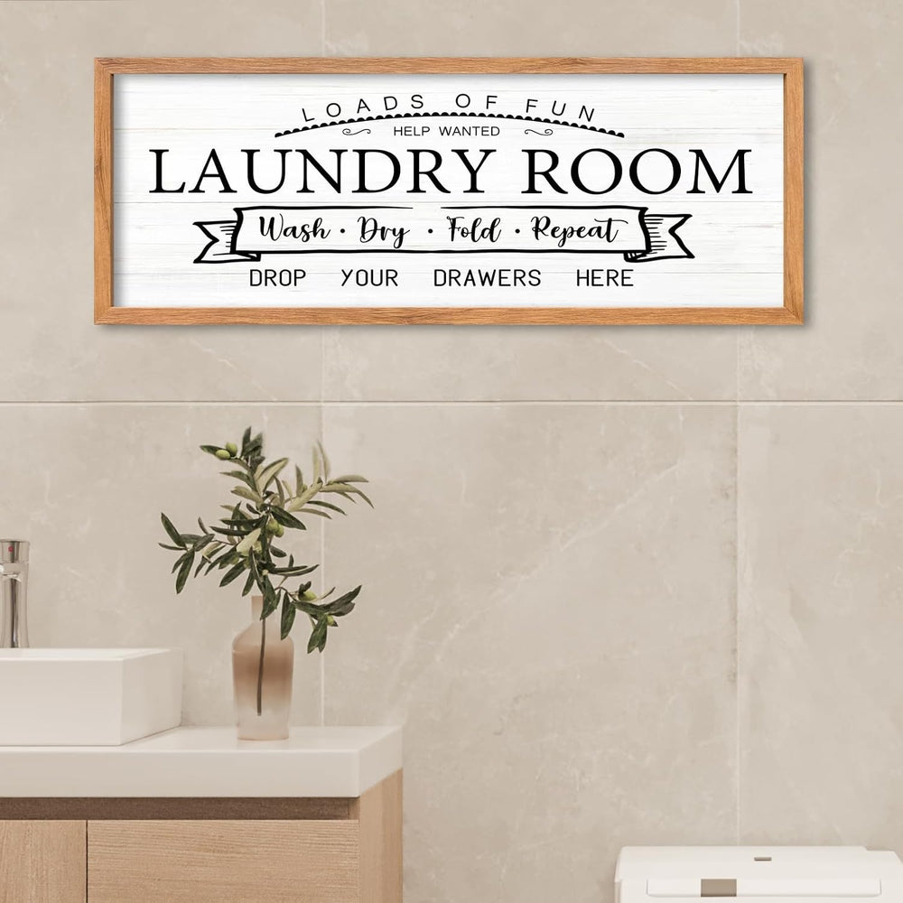 AuraPeak Laundry Room Wall Decor Wash Dry Fold Repeat, Wood White, 32"×1...