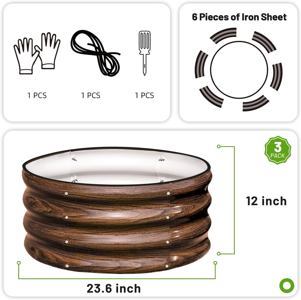 SnugNiture 3 Pcs 2x2x1ft Round Galvanized Raised Garden Bed Kit Outdoor, Meta...
