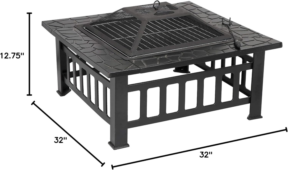 HomGarden 32" Fire Pit Outdoor Patio Square Metal Heater Deck Firepit Ba...