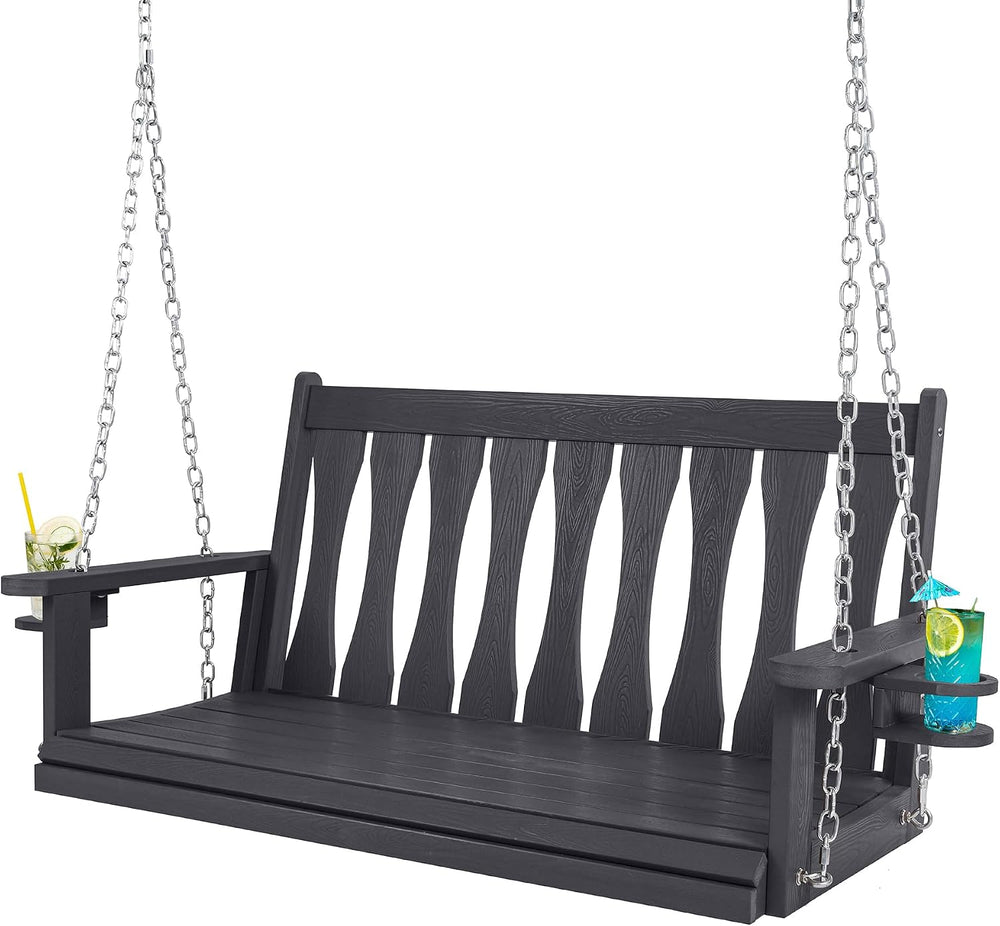 HIPS All-Weather Outdoor Hanging Porch Swing,2 Seat Hanging Swing Bench