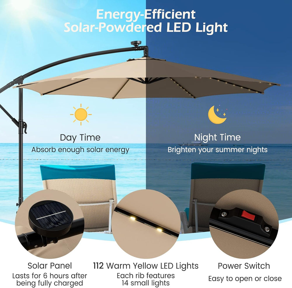 Tangkula 10FT Solar Offset Umbrella, Tilted Cantilever Hanging Umbrella with ...