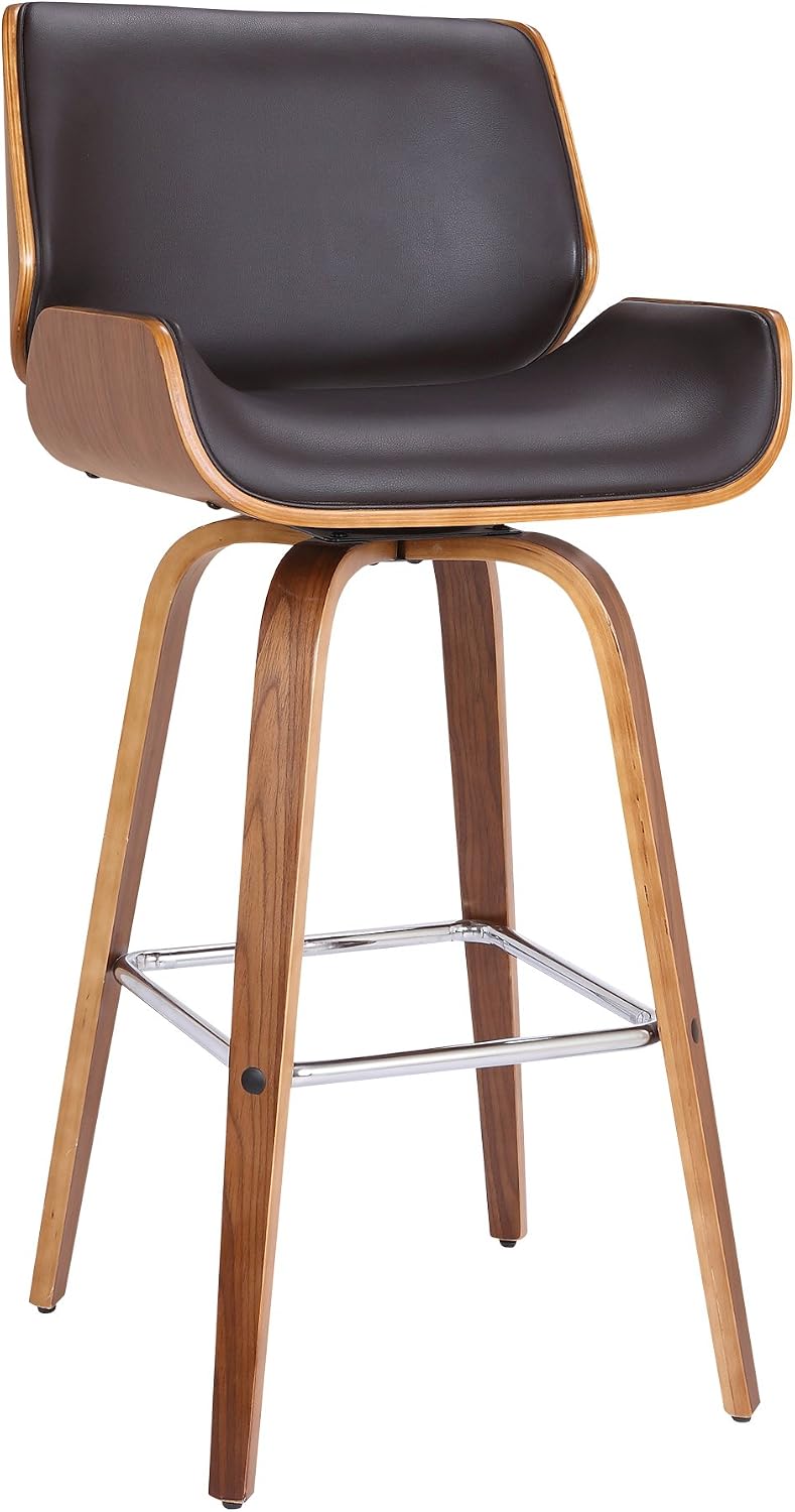 Armen Living Tyler 26" Counter Height Swivel Brown Faux Leather and Waln...