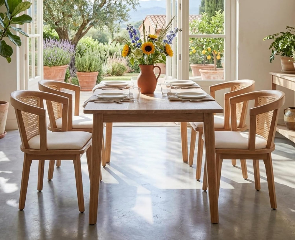 EALSON Rattan Mid Century Dining Chairs Set of 4 Modern Farmhouse Wooden Dini...