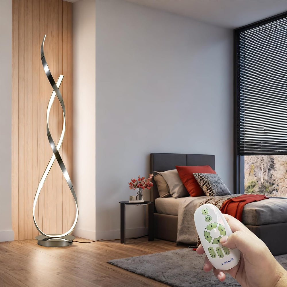 Chrome Spiral Floor Lamp, 54.3inch Tall LED Modern Standing Floor Lamp with R...