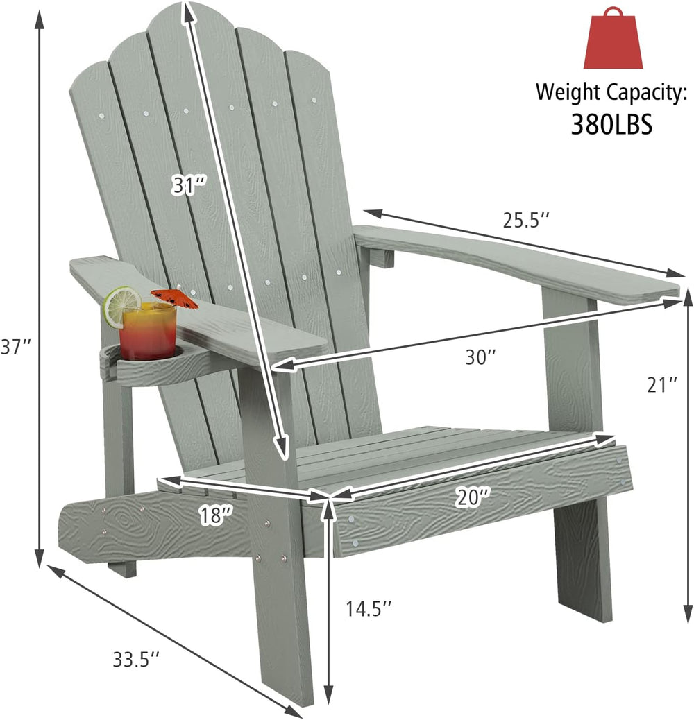 Tangkula Oversized Adirondack Chair, Patio Lounge Chairs w/Adjustable Cup Hol...