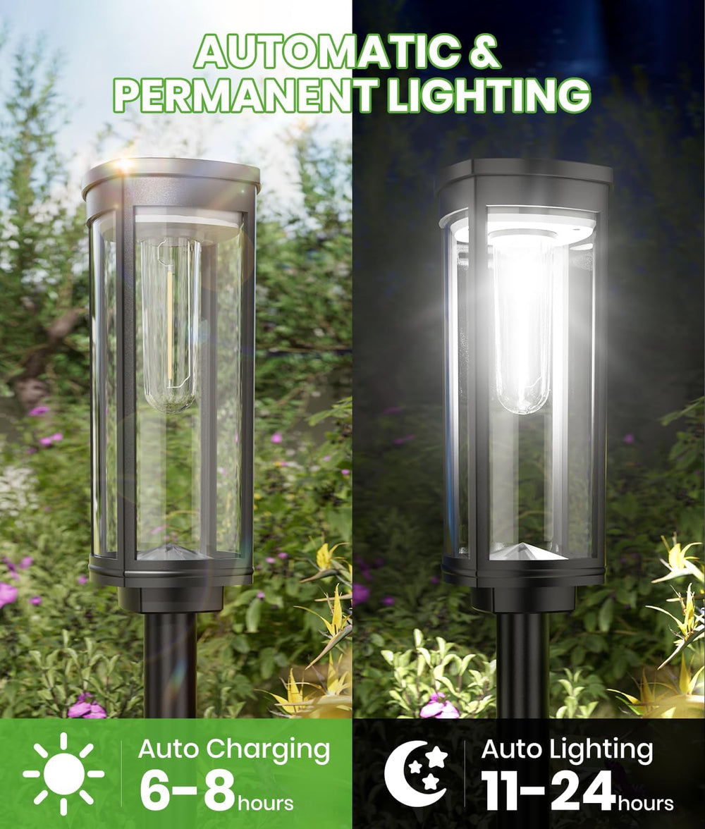 BITPOTT Bright Solar Pathway Lights, 12 Pack Solar Garden Lights Outdoor Wate...