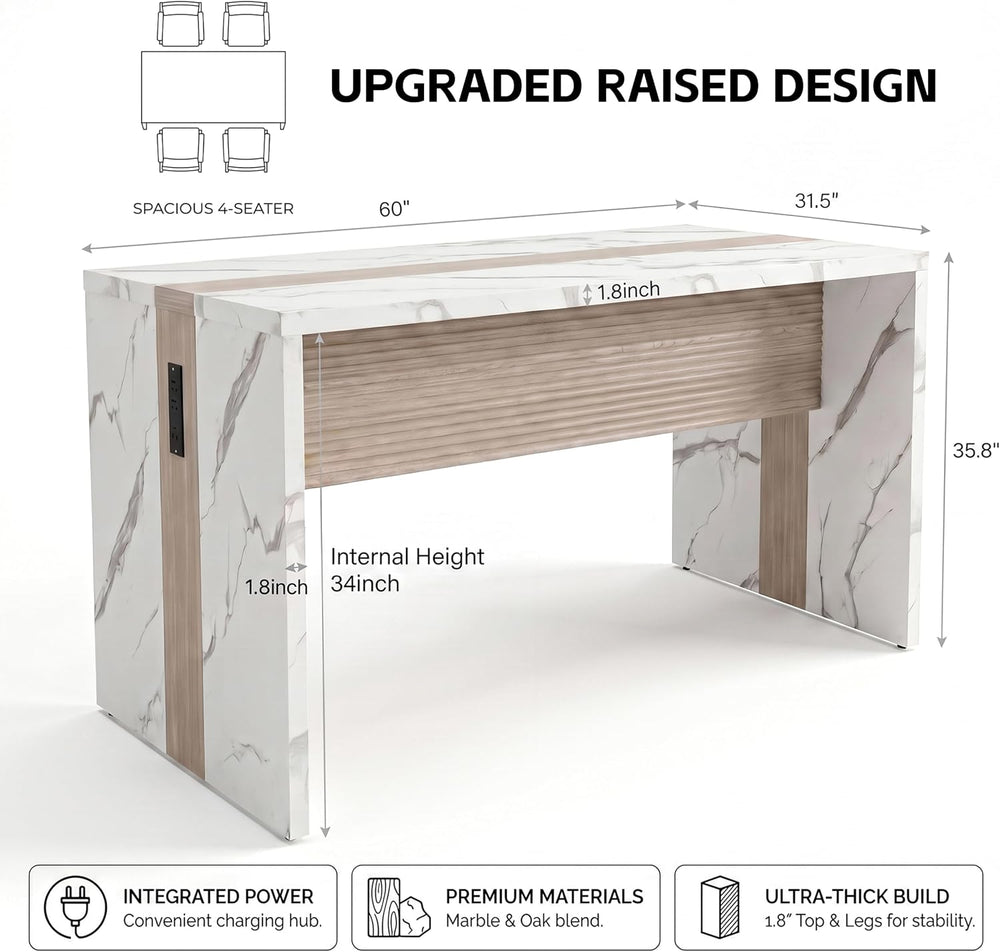 60" Modern Faux Marble Kitchen Island Table for 4-6 for Dining Room