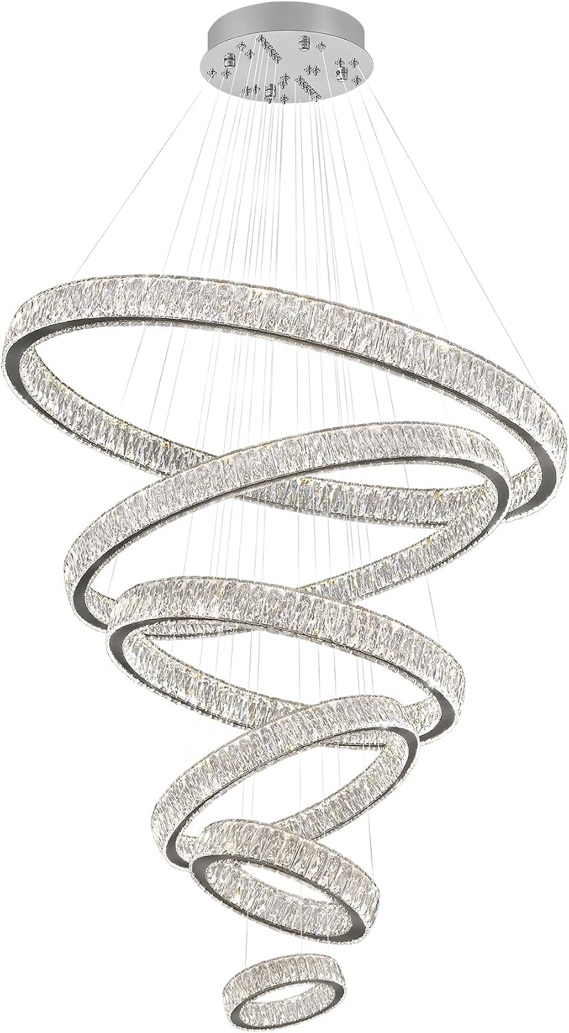 Extra Large 6 Ring Crystal Chandelier Modern LED Long Crystal Chandelier for ...