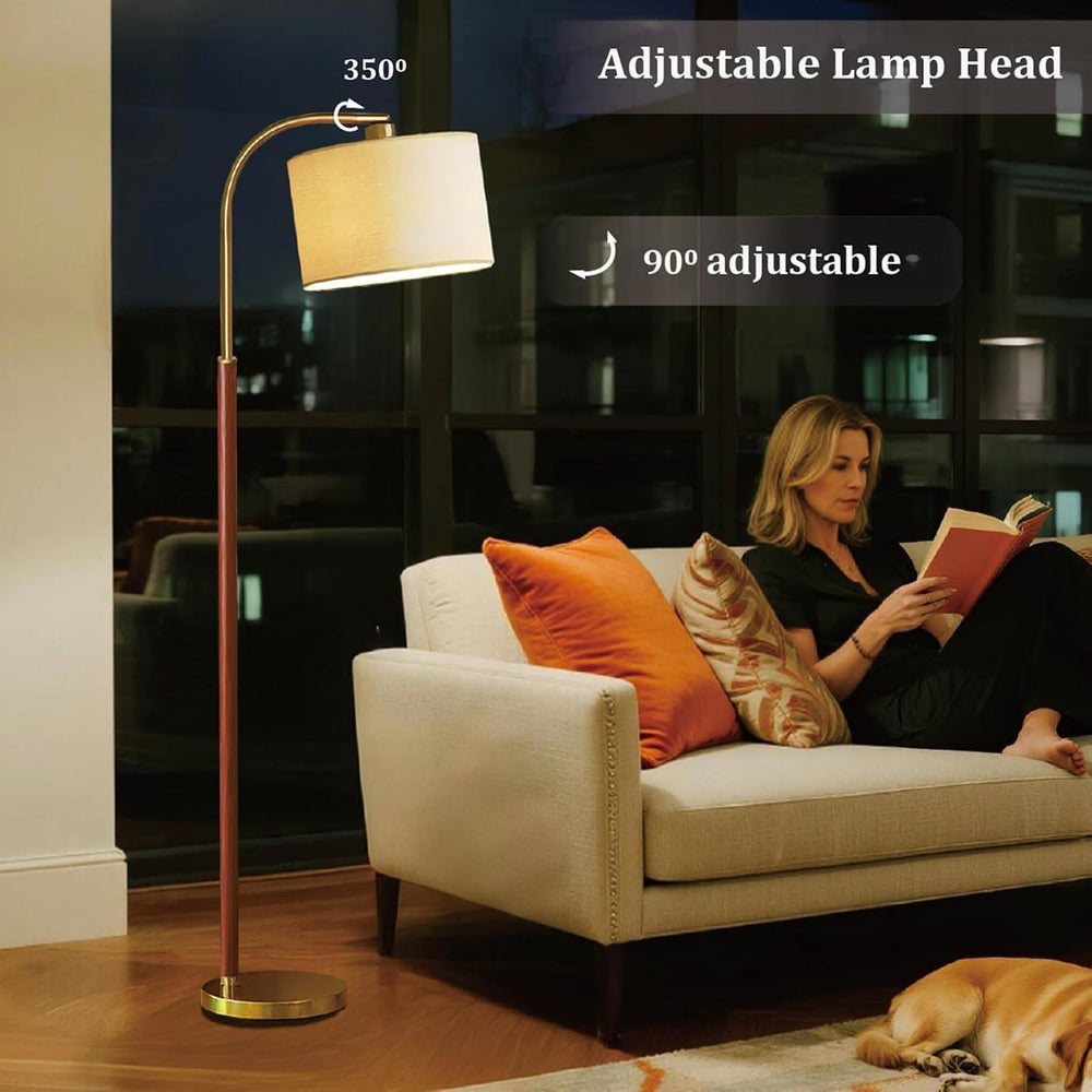 66” Walnut Gold Floor Lamp for Living Room, 1200 Lumens 3-Level Brightness Ar...