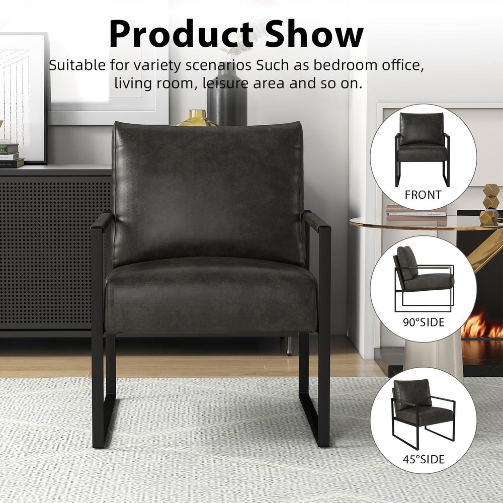 INZOY Leather Accent Chair with Metal Frame, Comfy Living Room Chair with Plu...