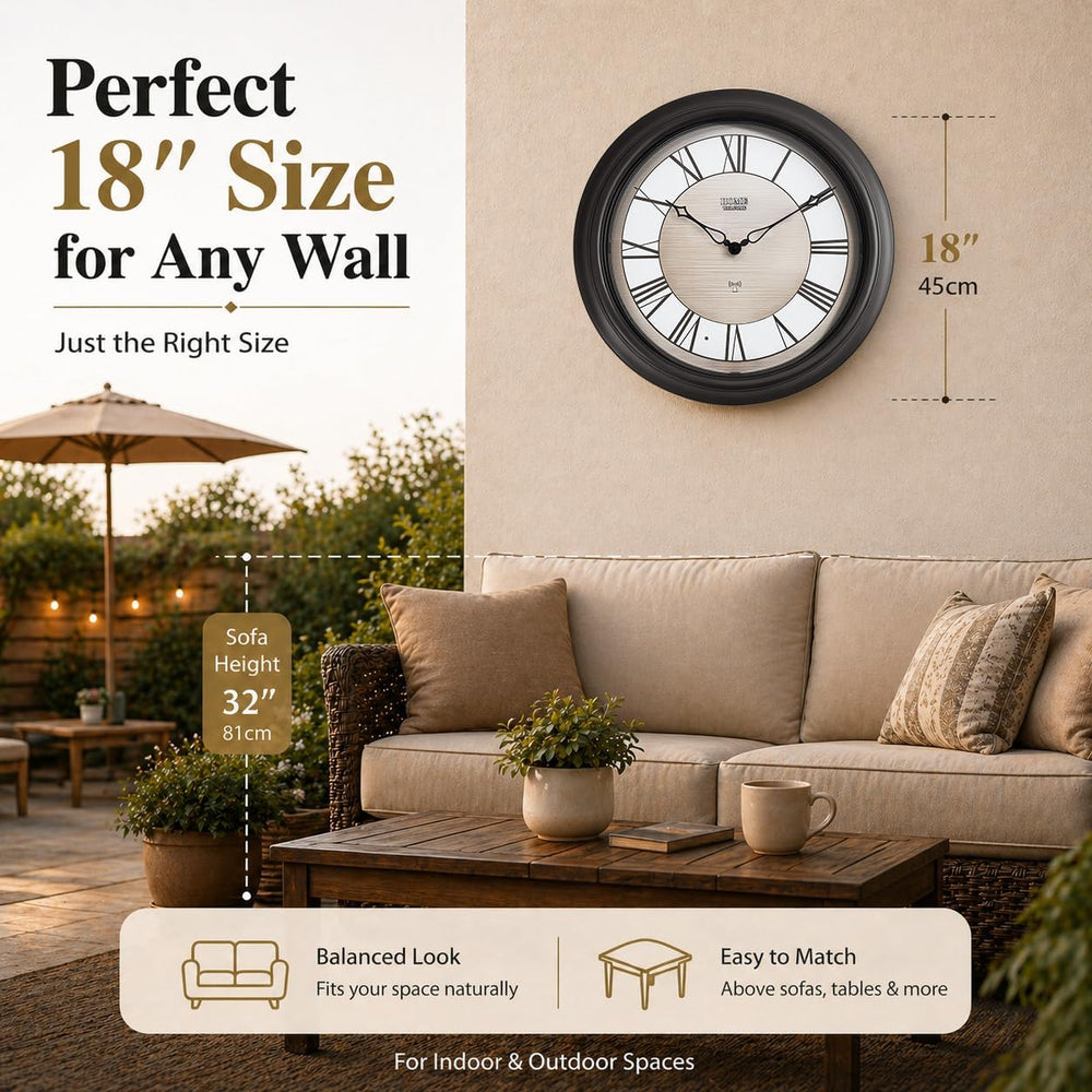 Pytha Sight 18 Inch Illuminated Atomic Roman Outdoor Wall Clocks Waterproof