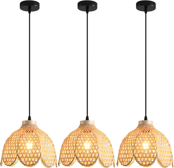 3-Pack Bamboo Pendant Light Mini Rattan Chandelier