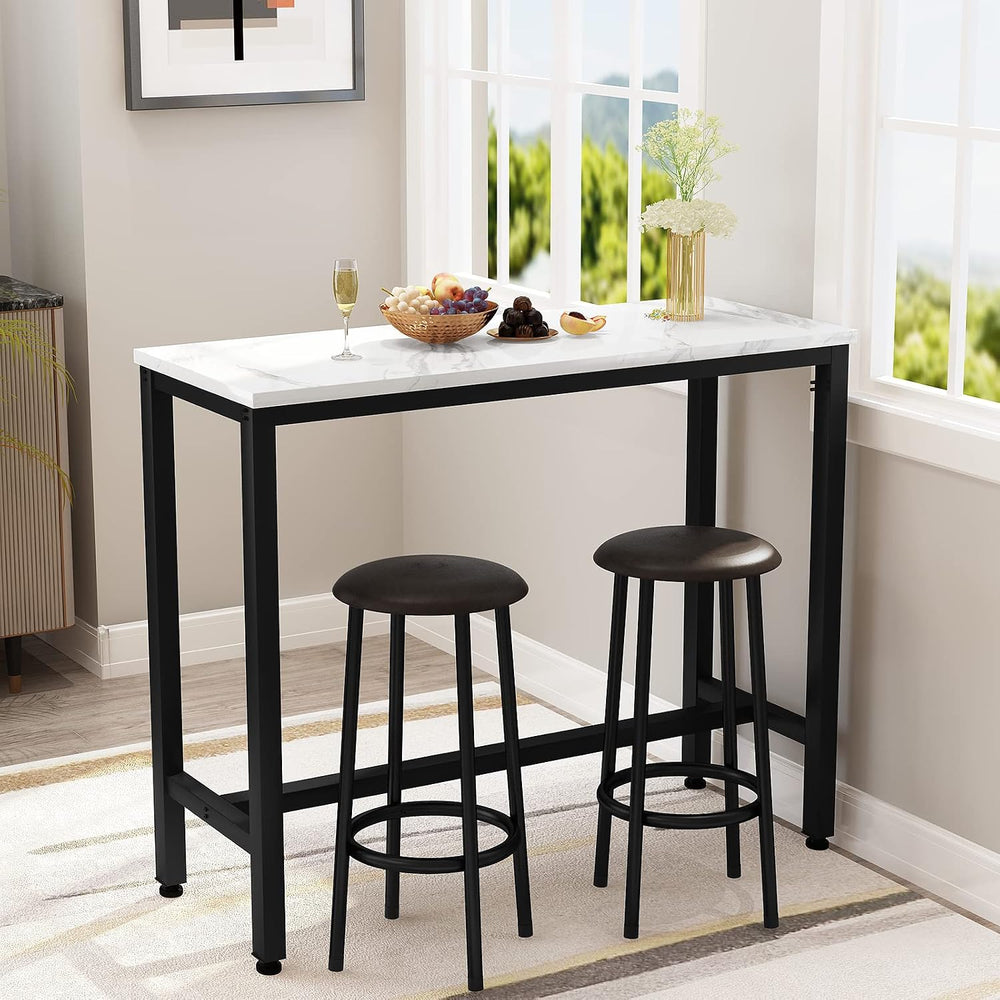AWQM 47.2" Bar Table Set of 2,Faux Marble Pub Height Table and Chairs Se...